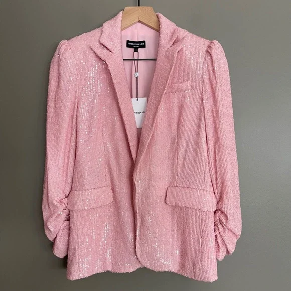 NWT GENERATION LOVE Serafina Sequin Blazer Light Pink Puff Sleeve Small Relaxed